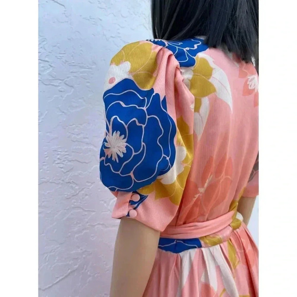 New without tag Gloryang Atelier Womens Wrap Ruffled Kimono Long Dress Sz S/M - Picture 4 of 15